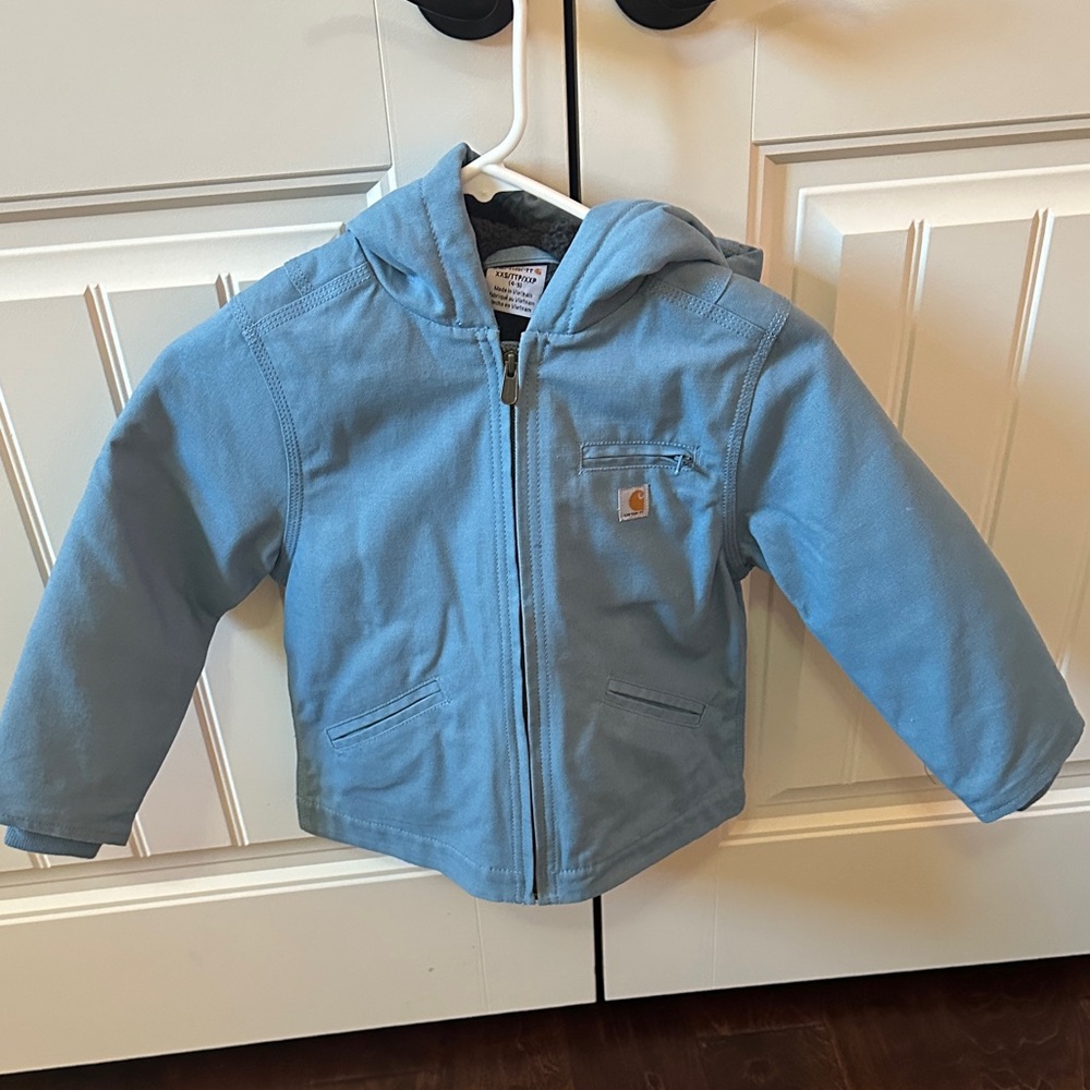 Carhartt Kids Light blue Canvas Insulated Hooded Jacket.
